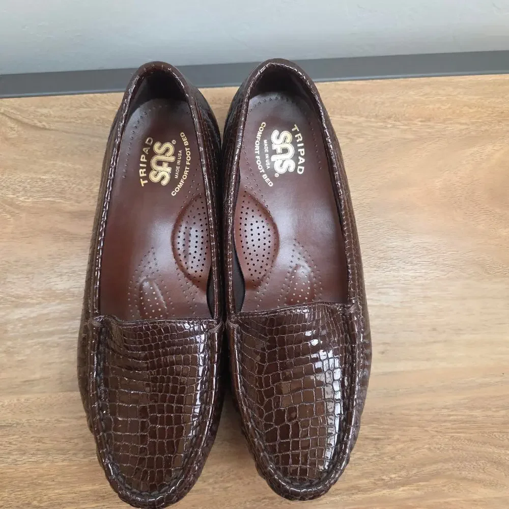 SAS Tripad Loafers Womens 6.5 W Brown Croc Leather Comfort Shoes Made in USA
